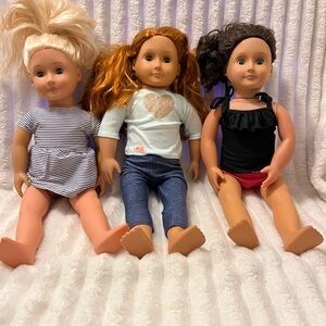 Set of Three Our Generation Dolls with Blonde, Red, and Brunette Hair